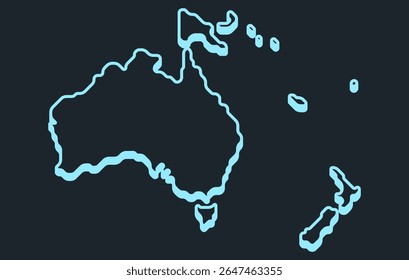 Mapa isométrico escuro estilizado do continente da Oceania em um estilo simples. Mapa moderno do continente para infográficos, apresentações.