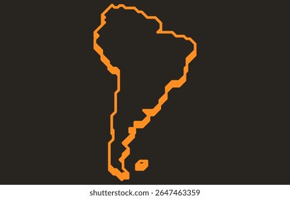Mapa isométrico escuro estilizado do continente da América do Sul em um estilo simples. Mapa moderno do continente para infográficos, apresentações.