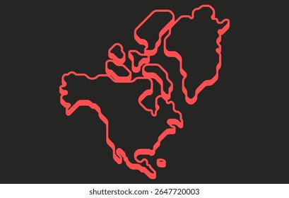 Mapa isométrico escuro estilizado do continente da América do Norte em um estilo simples. Mapa moderno do continente para infográficos, apresentações.