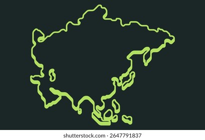 Mapa isométrico escuro estilizado do continente da Ásia em um estilo simples. Mapa moderno do continente para infográficos, apresentações.
