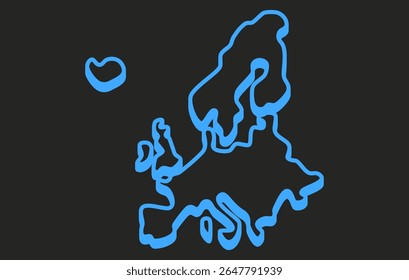 Mapa isométrico escuro estilizado do continente da Europa em um estilo simples. Mapa moderno do continente para infográficos, apresentações.