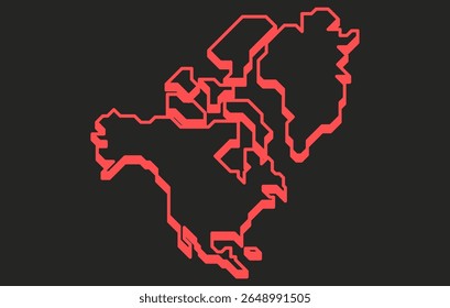 Mapa isométrico escuro estilizado do continente da América do Norte em um estilo simples. Mapa moderno do continente para infográficos, apresentações.