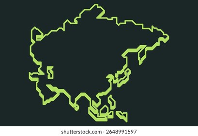Mapa isométrico escuro estilizado do continente da Ásia em um estilo simples. Mapa moderno do continente para infográficos, apresentações.