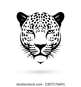 Stylized dark leopard head design on white background, in the style of a tattoo-inspired look