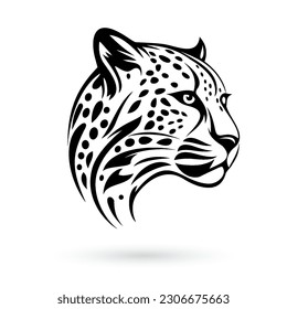 A stylized dark leopard head with an intricate tattoo-inspired design on a white background