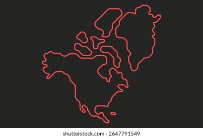 Mapa escuro estilizado do continente da América do Norte em um estilo simples. Mapa moderno do continente para infográficos, apresentações.