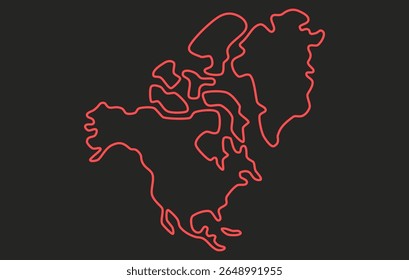Mapa escuro estilizado do continente da América do Norte em um estilo simples. Mapa moderno do continente para infográficos, apresentações.