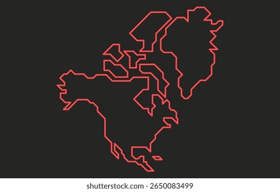 Mapa escuro estilizado do continente da América do Norte em um estilo simples. Mapa moderno do continente para infográficos, apresentações.