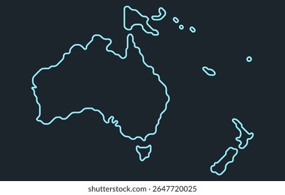 Mapa escuro estilizado do continente da Oceania em um estilo simples. Mapa moderno do continente para infográficos, apresentações.