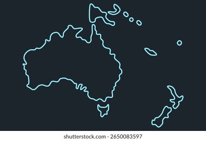 Mapa escuro estilizado do continente da Oceania em um estilo simples. Mapa moderno do continente para infográficos, apresentações.