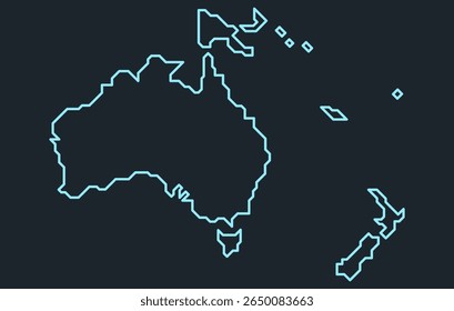 Mapa escuro estilizado do continente da Oceania em um estilo simples. Mapa moderno do continente para infográficos, apresentações.