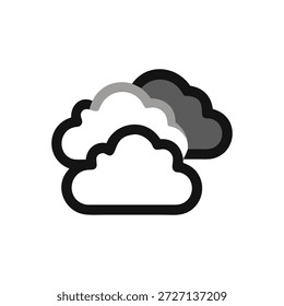 Nubes tormentosas oscuras estilizadas con acentos grises sobre un fondo blanco, estilo plano.