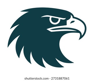 Uma silhueta estilizada e escura da cabeça de uma águia, virada para a direita, com linhas afiadas e uma expressão determinada. O design semelhante ao logotipo apresenta penas proeminentes e um olho perfurante.