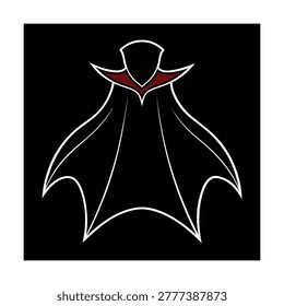 Estilizado de una capa de vampiro oscuro con un cuello rojo sobre una capa de fondo negro sólido