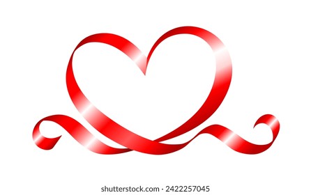 Stylized valentine’s day heart made of red or pink ribbon isolated on white background, decoration for a card for Valentine's Day. Vector illustration.