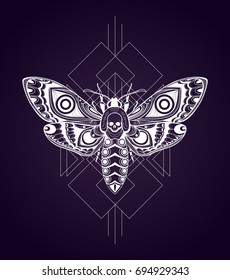 Stylized Death's-head hawkmoth. Vector illustration on geometric background