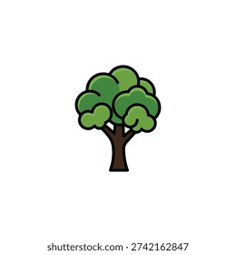 Stylized deciduous green tree for reforestation in flat vector style
