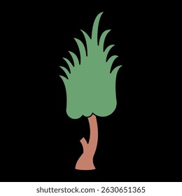 Stylized deciduous tree. Medieval design. Vector illustration. On black background.