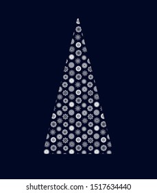 Stylized decorated Chhristmas tree on dark background
