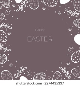 stylized decorated eggs frame and copy space. happy easter frame