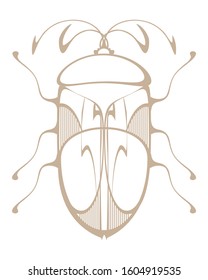 Stylized decorative beetle illustration in art nouveau style. Hand drawn vector isolated on white.