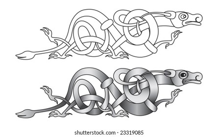 Stylized decorative celtic dragon knot-work illustration