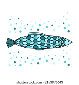 Stylized decorative fish in flat style Colorful modern simple fish for underwater design Isolated on white vector illustration