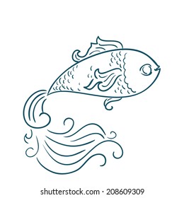 Stylized decorative fish isolated on white. Hand drawn vector element for your design