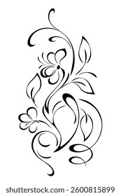 stylized decorative flowers on stems with leaves and curls; graphic design
