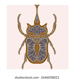 Stylized decorative illustration of a beetle with intricate Art Nouveau patterns inspired by nature.