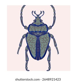 Stylized decorative illustration of a beetle with intricate Art Nouveau patterns inspired by nature.