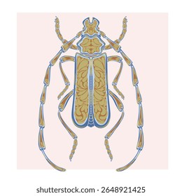 Stylized decorative illustration of a beetle with intricate Art Nouveau patterns inspired by nature.