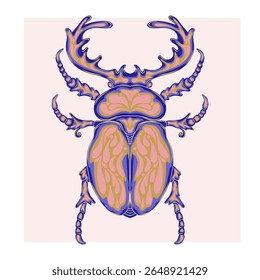 Stylized decorative illustration of a beetle with intricate Art Nouveau patterns inspired by nature.