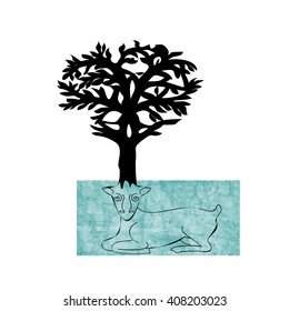 Stylized decorative image deer with horns in form of Celtic symbol tree