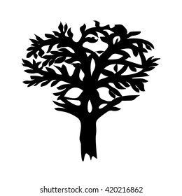 Stylized decorative image tree with horns in form of Celtic symbol. Black and white.
