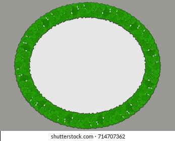 Stylized decorative oval frame of green leaves in a circle on a gray background