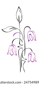 Stylized decorative twig with flowers and leaves on a white background; graphic design