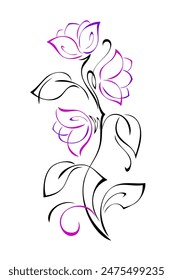 Stylized decorative twig with flowers and leaves on a white background; graphic design