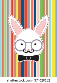 Stylized decorative white rabbit head with black bow and glasses