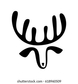 Stylized deer. Black linear logo on white background.Vector illustration.