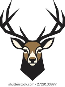 Stylized deer head portrait with tall branching antlers in a bold flat graphic design