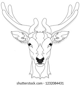 Stylized deer head vector monochrome  illustration isolated on white background