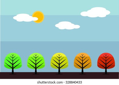Stylized depiction of the changes in the colors of the trees during autumn.