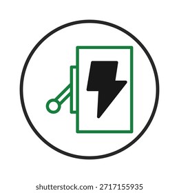 Uma representação estilizada de um ícone de interruptor elétrico, simbolizando o gerenciamento de energia e a tecnologia inovadora. O ícone transmite conceitos de eletricidade, controle de energia e segurança dentro de