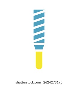 Stylized depiction of a hand file tool with blue and yellow color scheme