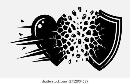 Una representación estilizada de un impacto en forma de corazón que hace que un escudo se agriete y se desintegre.