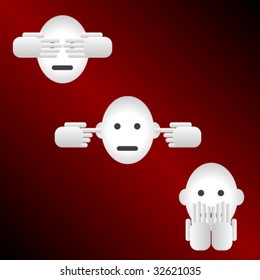 Stylized depiction of "I see nothing, I hear nothing, I say nothing"