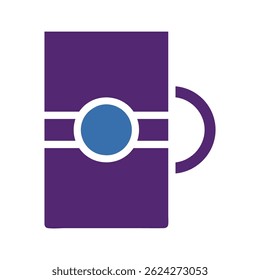 Stylized depiction of a mug in shades of purple and blue against a white background