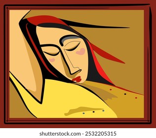 A stylized depiction of a person resting, featuring bold outlines and a warm color palette. The closed eyes and serene expression convey a sense of tranquility.