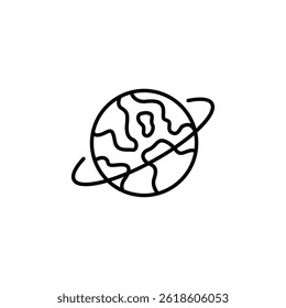 Stylized depiction of a planet with orbiting ring for graphic use